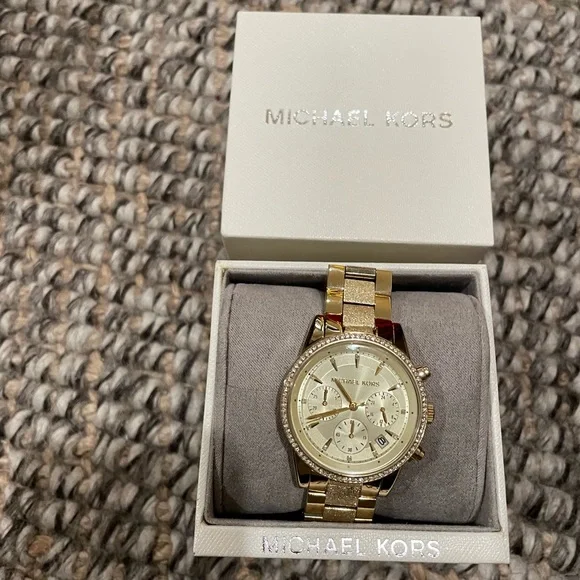 NWT MK gold watch Runway 18K Gold-Plated Stainless Steel Triple Wrap Watch in  main image 4